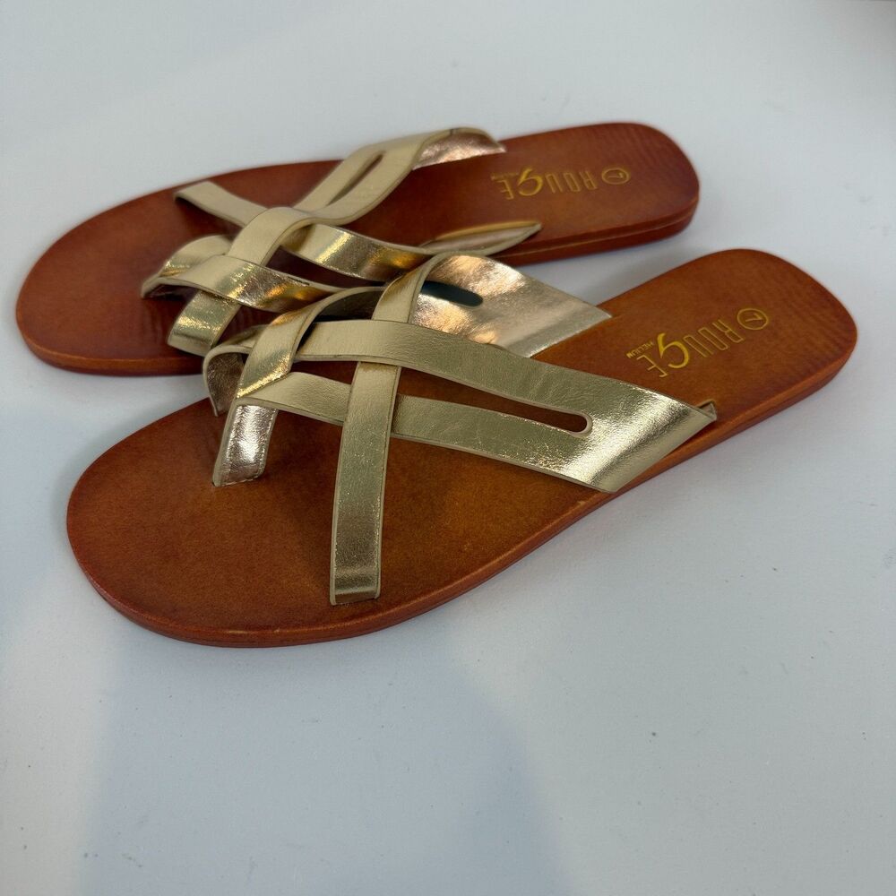 Rouge Helium Women's Criss Cross Straps Metallic Gold Sandals Size 7